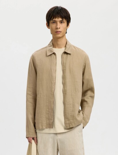 Selected Slhregjeremy Linen Zip Overshirt - Beige - L Selected Slhregjeremy Linen Zip Overshirt - Beige - L