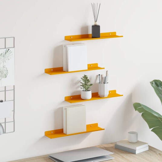 vidaXL Flytende hylle 4 pcs Sennepsgul 40 x 8,5 x 2,5 cm Stål