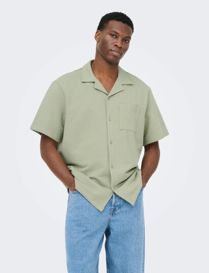 ONLY & SONS Onskian Life Seersucker Ss Shirt Noos Green L