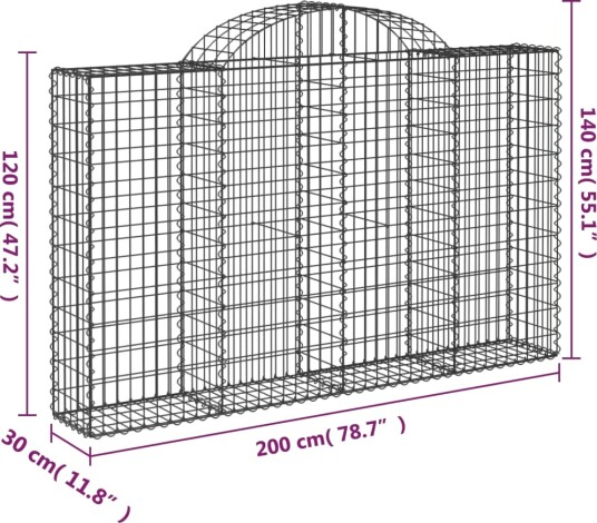 vidaXL Gabionkurv buet 200x30x120/140 cm galvanisert jern