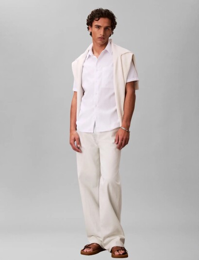 Calvin Klein Ss Solid Seersucker Classic Shir   White   L