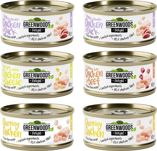 Greenwoods Våtfôr Blandet Prøvepakke Delight Mix 4 Sorter Kylling 6 X 70 G