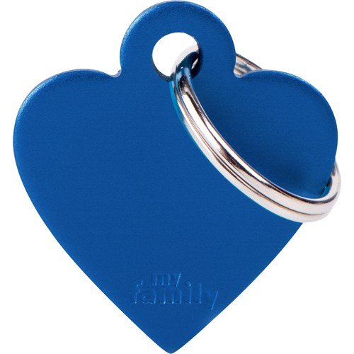 Myfamily Hjerte ID-tag Aluminium Blå - 37x32 mm for Hundehalsbånd