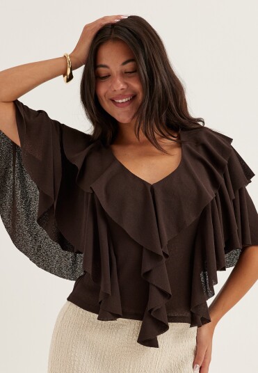 Bubbleroom Flounce Top Brown S(36 38)