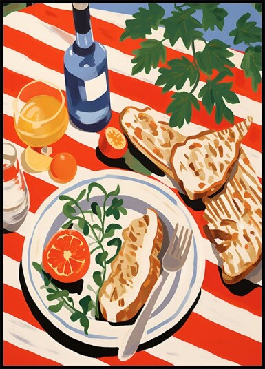Mediterranean Brunch Striped Tablecloth Plakat Plakat / 40x50cm