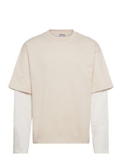 Weekday Double Layered Cotton T Shirt Cream S