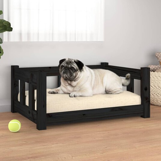 vidaXL Hundeseng svart 65,5x50,5x28 cm heltre furu