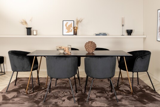 Venture Home Spisegruppe Pipaon 190 cm inkl. 6 Beraid Stoler Svart/Kobber