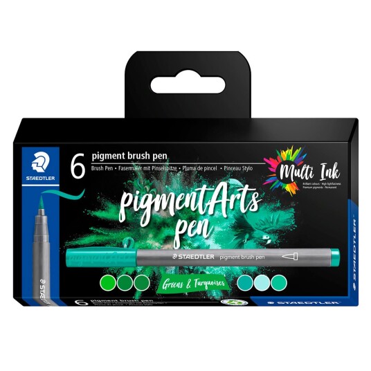 Staedtler Pigment Arts Brush Pen 6 farger Grønn og turkis Staedtler Pigment Arts Brush Pen 6 farger Grønn og turkis