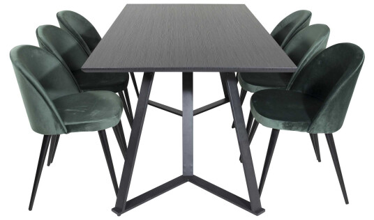 Venture Design Marina & Velvet spisegruppe Svart/grønn 6 st stoler & bord 180 x 90 cm
