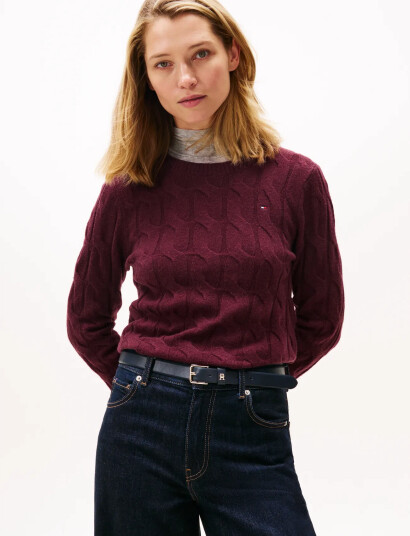 Tommy Hilfiger Soft Wool Cable C-Nk Ls Swt - Burgundy - M