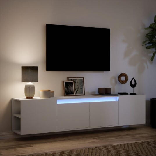 Vegghengt TV-benk med LED hvit 180x31x39,5 cm Vegghengt TV-benk med LED hvit 180x31x39,5 cm