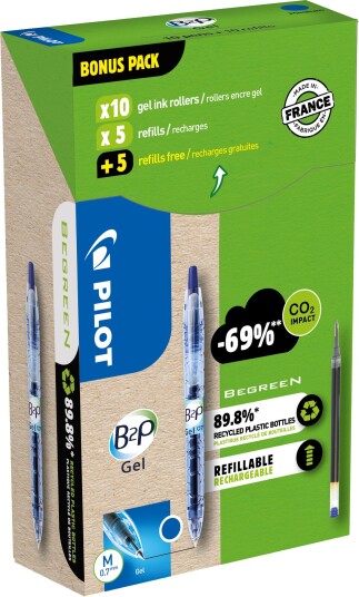 Pilot B2P Gel 556190 Kulepenn med refill, 10-pakk Blå, Markere & markører Pilot B2P Gel 556190 Kulepenn med refill, 10-pakk Blå, Markere & markører