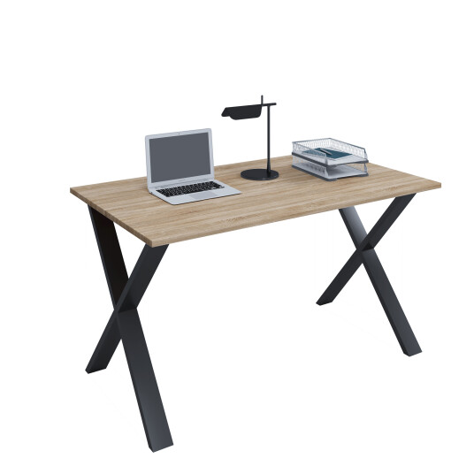 Lona skrivebord 140x80 cm X-ben Sonoma eik dekor, svart.