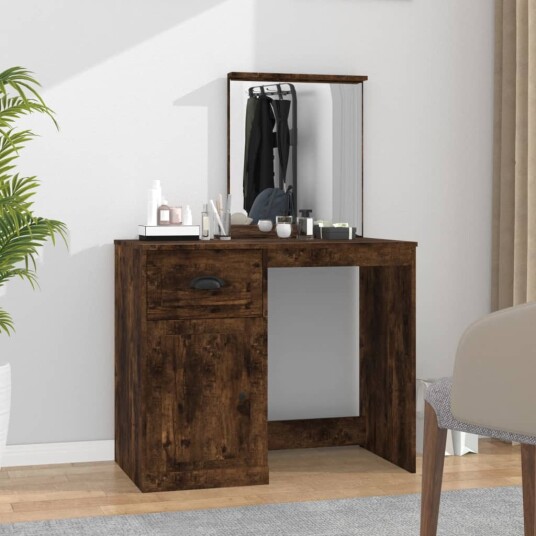 vidaXL Sminkebord med speil røkt eik 90x50x132,5 cm konstruert tre