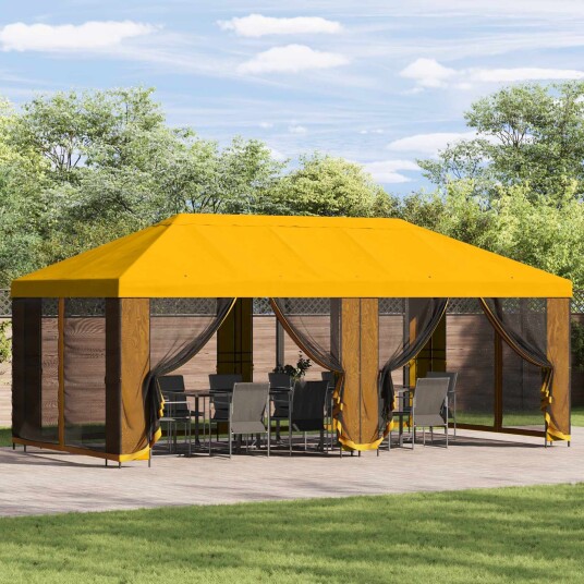 Paviljong med sidevegger 6 x 3 m Gul Polyester og stål 190