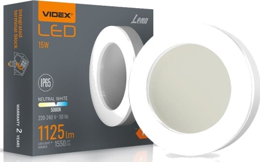 Videx 15W LED tak/vegglampe Bulkhead   IP65 5000K 19x19cm hvit kant IK07 utendørs/våtrom   Kulør : Nøytral