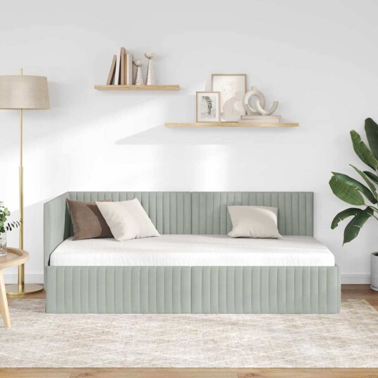Hjørnesengramme med hodegjerde Lysegrå 90 cm x 190 cm Fløyel