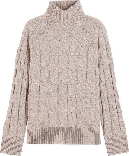 Tommy Hilfiger Soft Wool Cable Roll Nk Ls Swt Beige XL