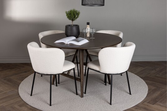 Venture Home Kaseidon Spisegruppe 100 cm Rund med 4 Edina Stoler   Mørk brun