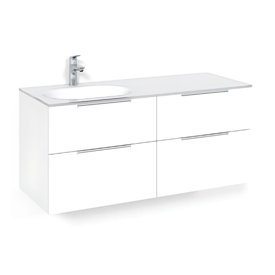 Macro Design Crown Servantskap 4-skuff - med Venstre Glasservant 120cm Hvit / Grip Glass Edge Macro Design Crown Servantskap 4-skuff - med Venstre Glasservant 120cm Hvit / Grip Glass Edge