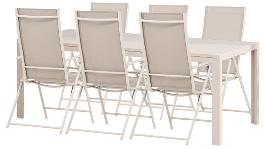 Venture Design Break & Levanzo spisegruppe Beige/beige 6 posisjonsstoler & bord 205 x 90 cm