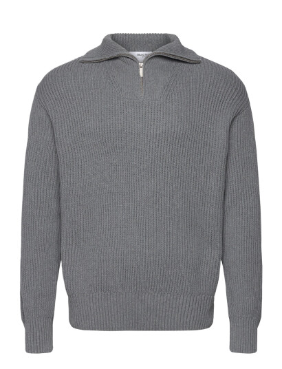 Selected Slhdry Ls Knit Relaxed Half Zip - Grey - M