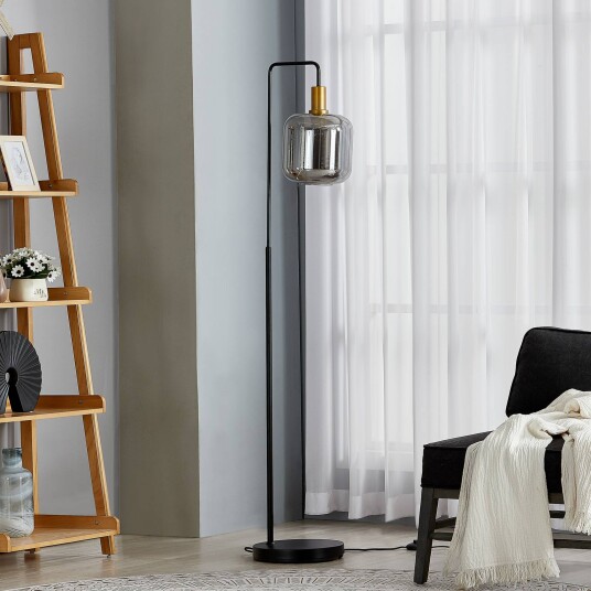 Lindby Nimbora gulvlampe, svart, med glass-skjerm