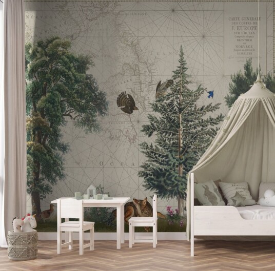 Tapet   Vintage naturkart