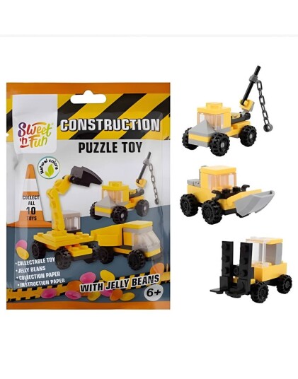 Construction Puzzle Toy Candy   Jelly Beans og Assortert Anleggsbil Lekefigur