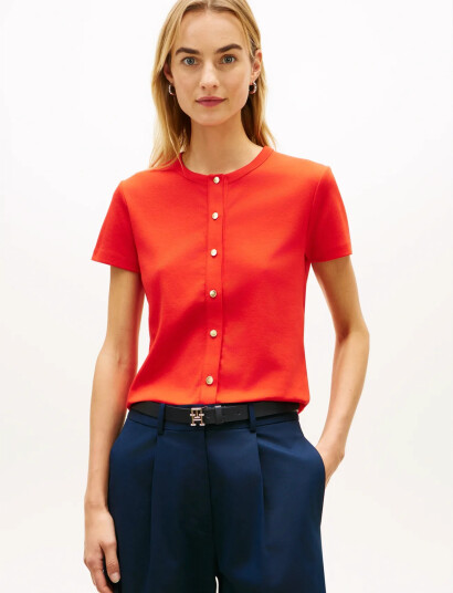 Tommy Hilfiger Gold Button Slim Ss Tee Red XL