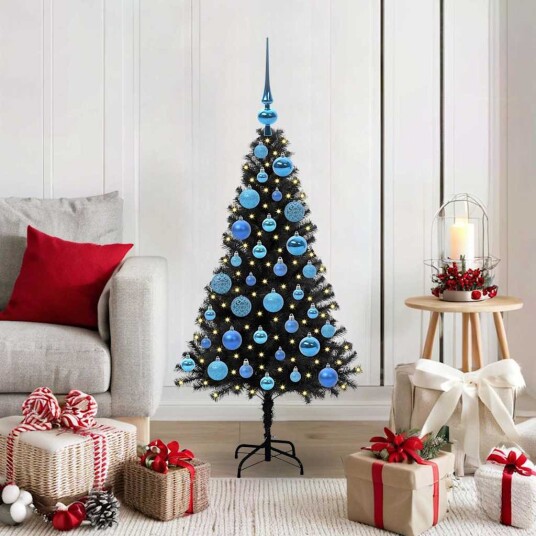  Juletre med 150 LED med stativ Svart 120 cm PVC