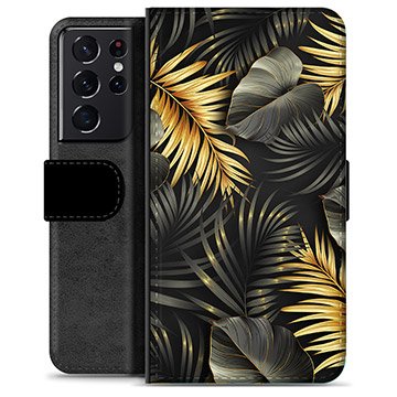 Samsung Galaxy S21 Ultra 5G Premium Lommebok-deksel Gulde Blader