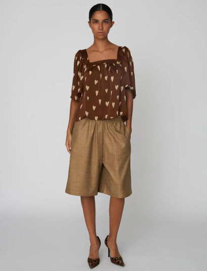 Stella Nova Heart Printed Silk Top Brown 38