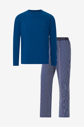 Tommy Hilfiger Pysjsett LS Jersey Print Blå