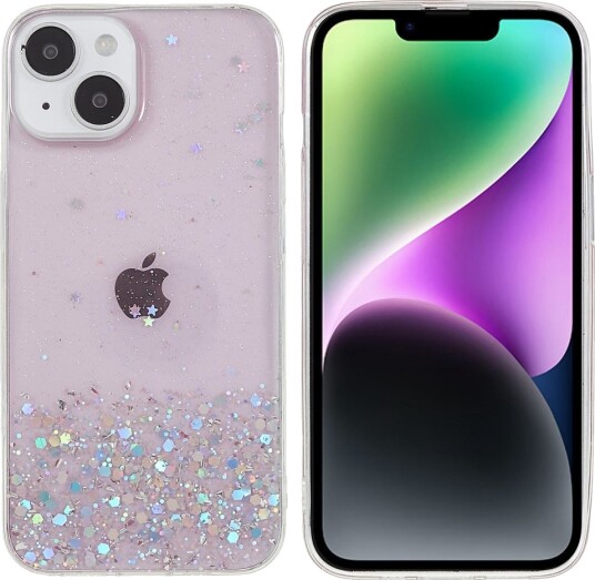 Trolsk Mobildeksel med Flytende Glitter Stjernehimmel (iPhone 14 Plus) Rosa