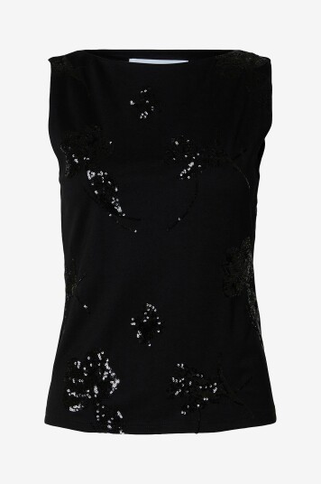 Selected FEMME - Topp slfMalli SL Applique Top - Svart