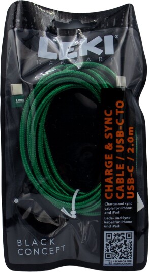 LEKI DENMARK BRAIDED GREEN CABLE USB-C TO USB-C 2.0 M