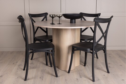 Venture Home Olivia Matgruppe 110 cm Rund med 4 Crosett Stoler Whitewash