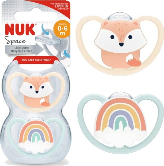 Nuk 0178 Space Silikonsmokk 0-6 mnd Regnbue Rev 2 Stk