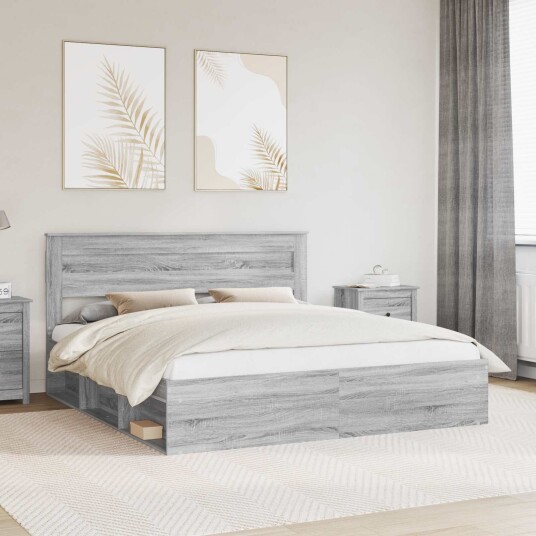  Sengestamme med hodegjerde Grå Sonoma 200 x 200 cm Massiv furu