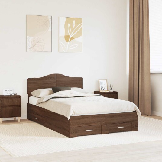 Sengestamme med hodegjerde Brun Eik 135 x 190 cm Konstruert tre