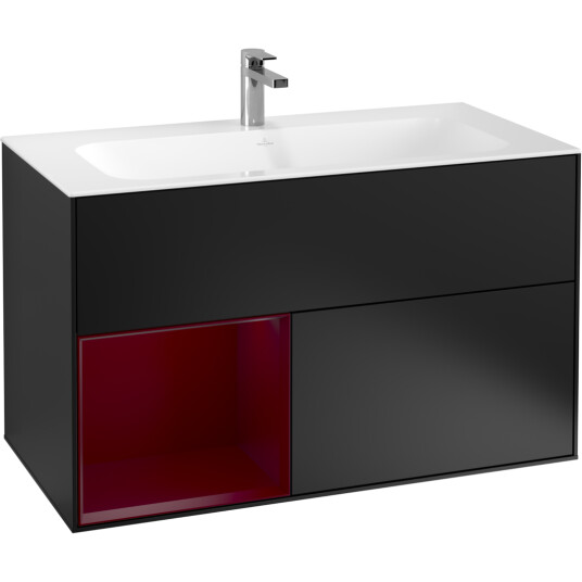 VILLEROY & BOCH FINION SERVANTSKAP 100 SVART MATT LAKK M/LYS VENSTRESTILT PEONRØD HYLLE VILLEROY & BOCH FINION SERVANTSKAP 100 SVART MATT LAKK M/LYS VENSTRESTILT PEONRØD HYLLE