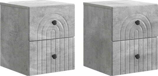  Vegghengt Nattbord med skuff 2 pcs Betonggrå 33 x 34,5 x 40 cm