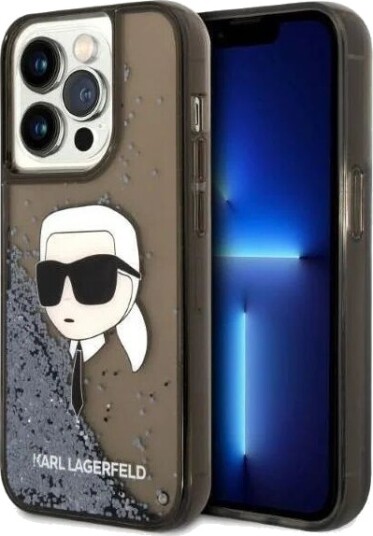 Karl Lagerfeld Glitter Etui til iPhone 14 Pro Max Svart med Karl's Head Design