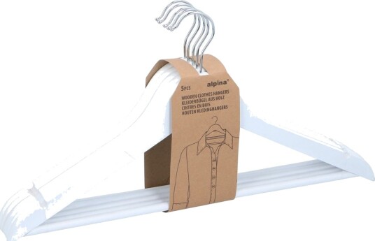 Alpina kleshengere i tre 5 pakning / kleshengere i tre / kleshengere til garderobe Hvit Alpina kleshengere i tre 5 pakning / kleshengere i tre / kleshengere til garderobe Hvit
