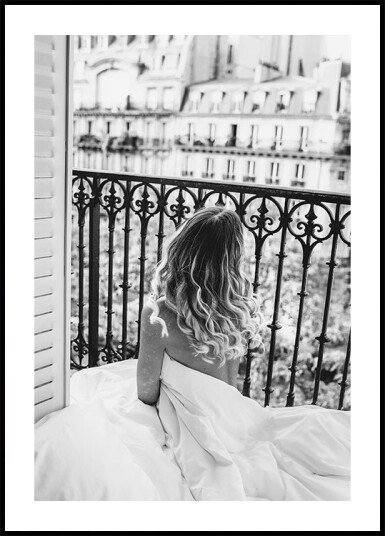 Paris Morning Balcony B&W Plakat Plakat / 100x150cm