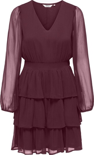 Only Eldrisa Long Sleeve Short Ruffle Dress Burgunder XS