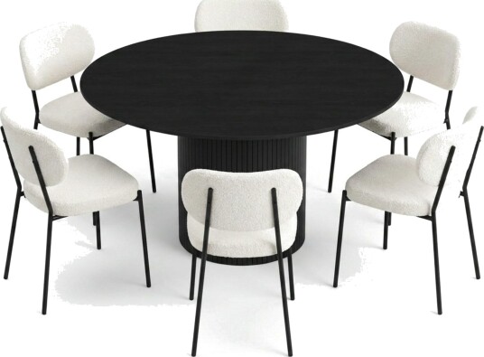 Kopparbo spisegruppe rund 130 cm svart med 6 Gemmiano spisestoler   Svart
