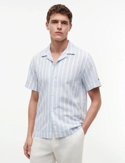 Tommy Hilfiger Lin Blend Texture Stp S/S Rf   Blue   M